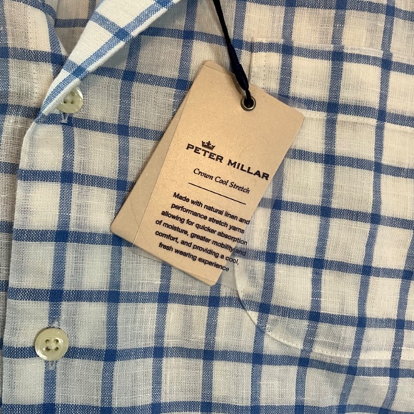 Peter Millar Linen Checkered Long Sleeve Button Down Men’s Casual Shirt - Picture 5 of 6